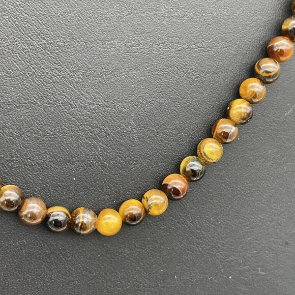 Tiger Eye Ball Beaded Stretch Necklace Adjustable 24 Inches - Picture 5 of 6
